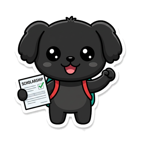 Joriu pup holding a scholarship award letter
