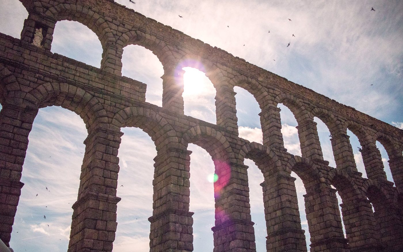 The Roman aqueduct of Segovia, Spain, cutting through the old town