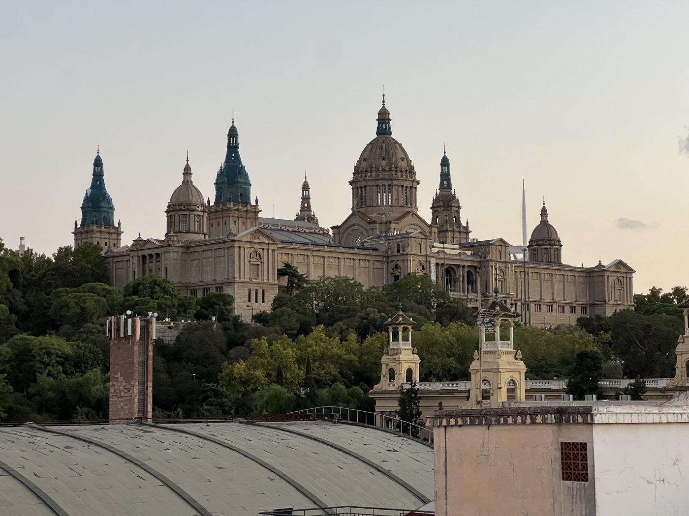 The Palau Nacional in Barcelona seen across the rooftops